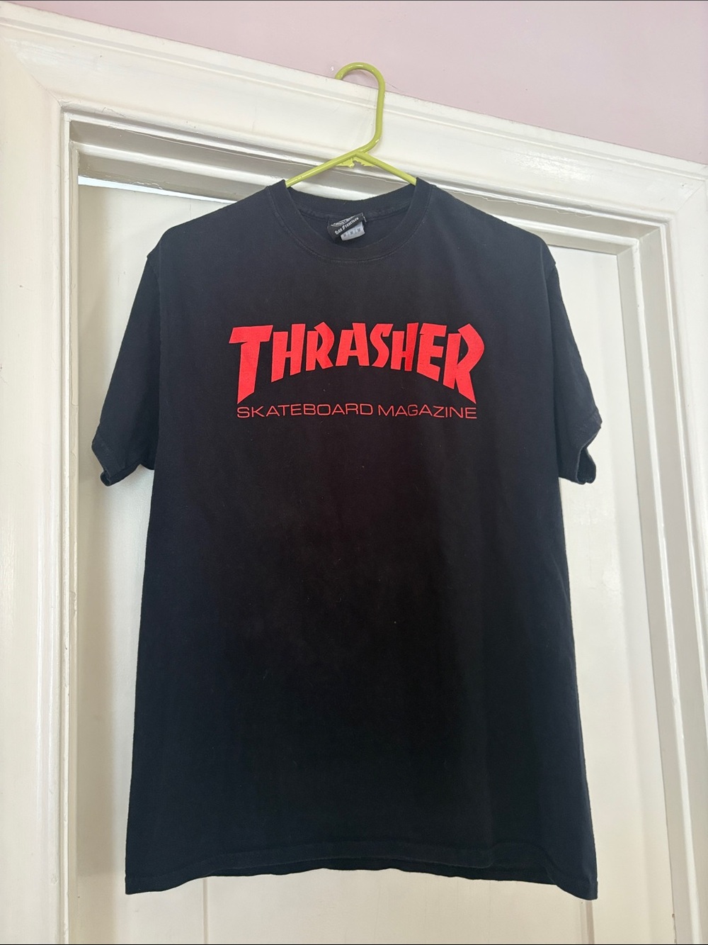Thrasher Black Tee with Red Logo